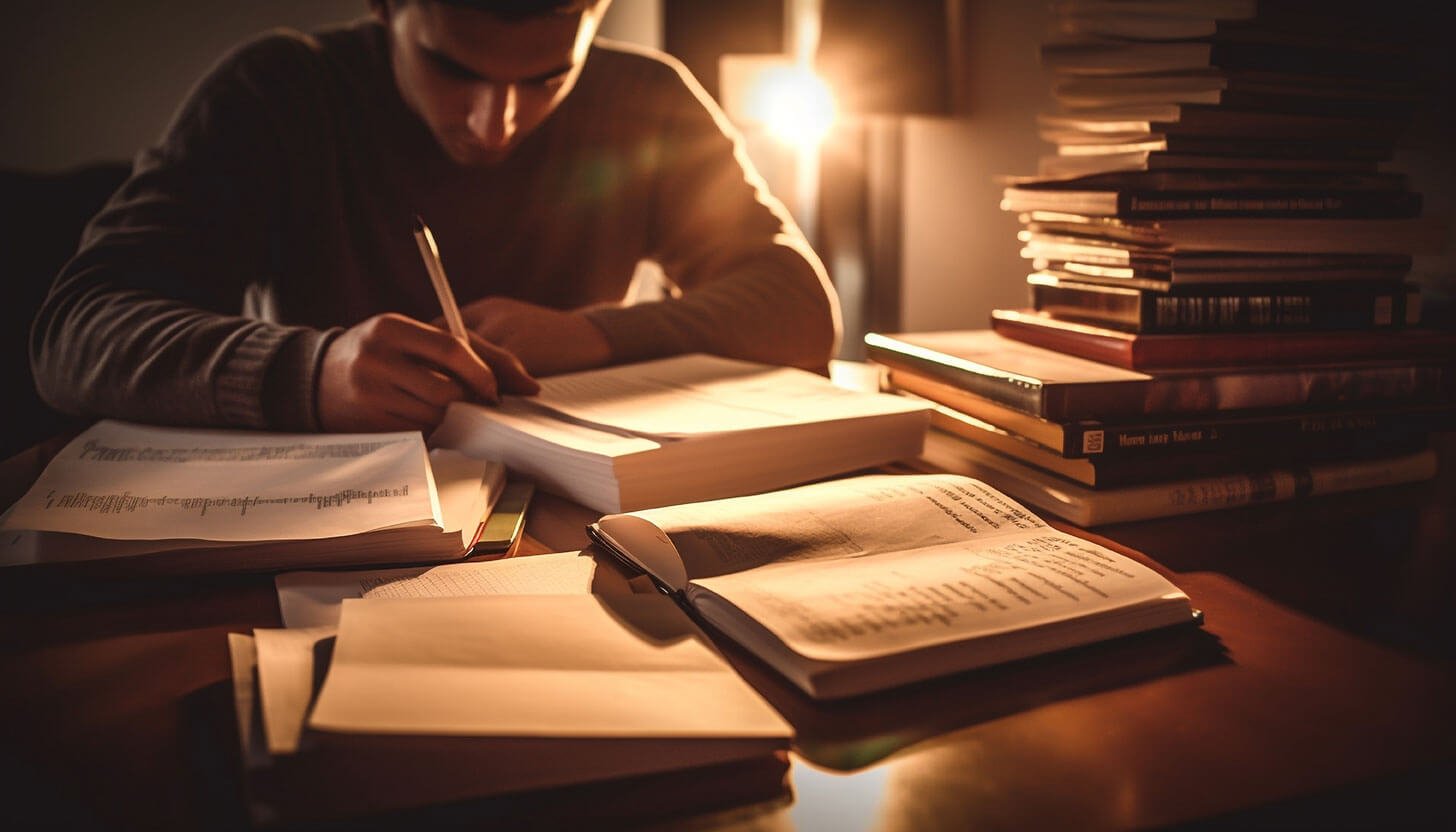 Reader studying literature in a library